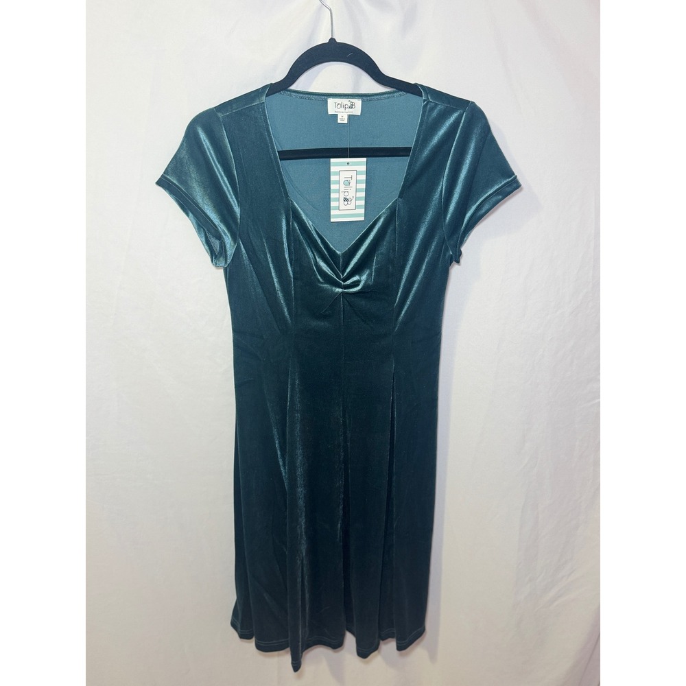 Teal Velvet Fit Flare Dress M Cocktail Holiday Party Wedding GuestTulip B NWT